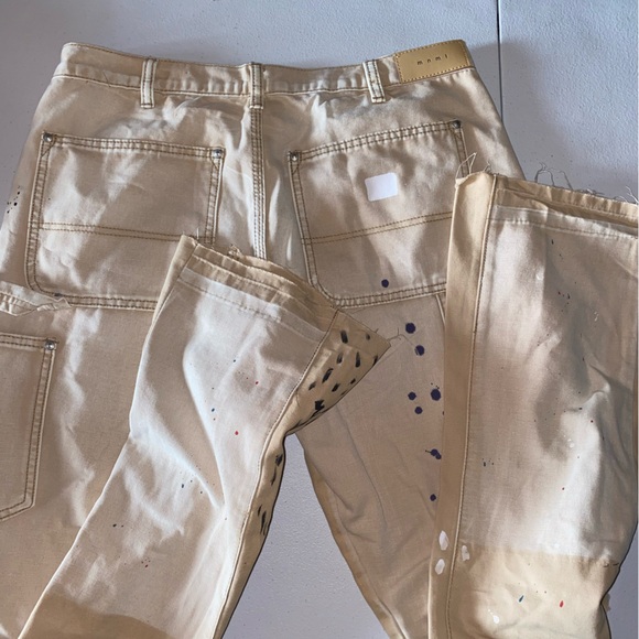 MNML NWOTs Flare Denim Pants - Khaki with Paint Splatter | B243 | Size 34 - Picture 11 of 13